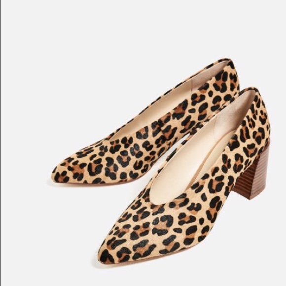 leopard low heel pumps